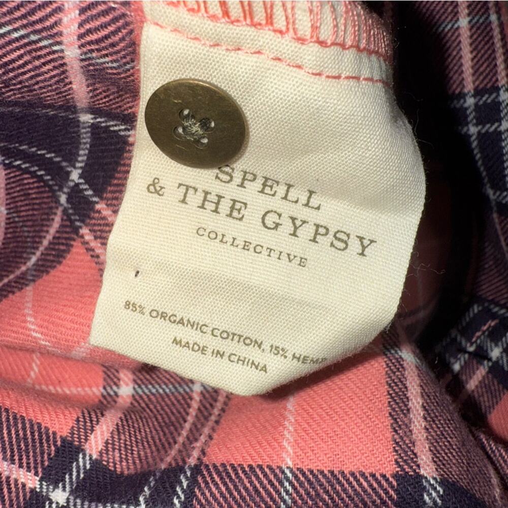 SPELL and The Gypsy Collective Women's Maverick Flannel Shirt Coral Black Sz XS - Picture 6 of 7